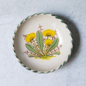 Tiny dandelion porcelain ceramic pottery plate trinket dish 3.25 inches